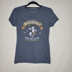 ♤ Minecraft Overworld Pig Riders Club Gray Short Sleeve Shirt Size Large (Y)